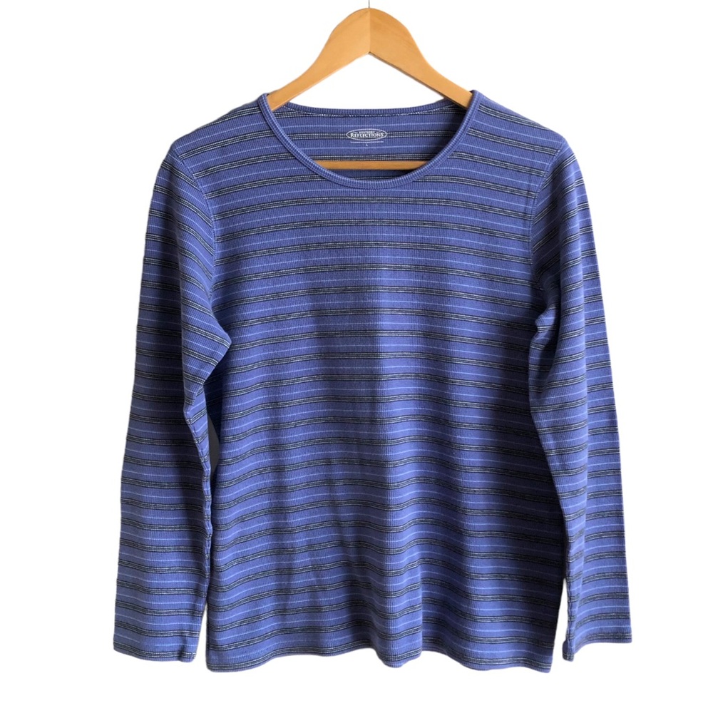 Northern Reflections Waffle Knit Striped Tee Large Purple - Picture 1 of 9